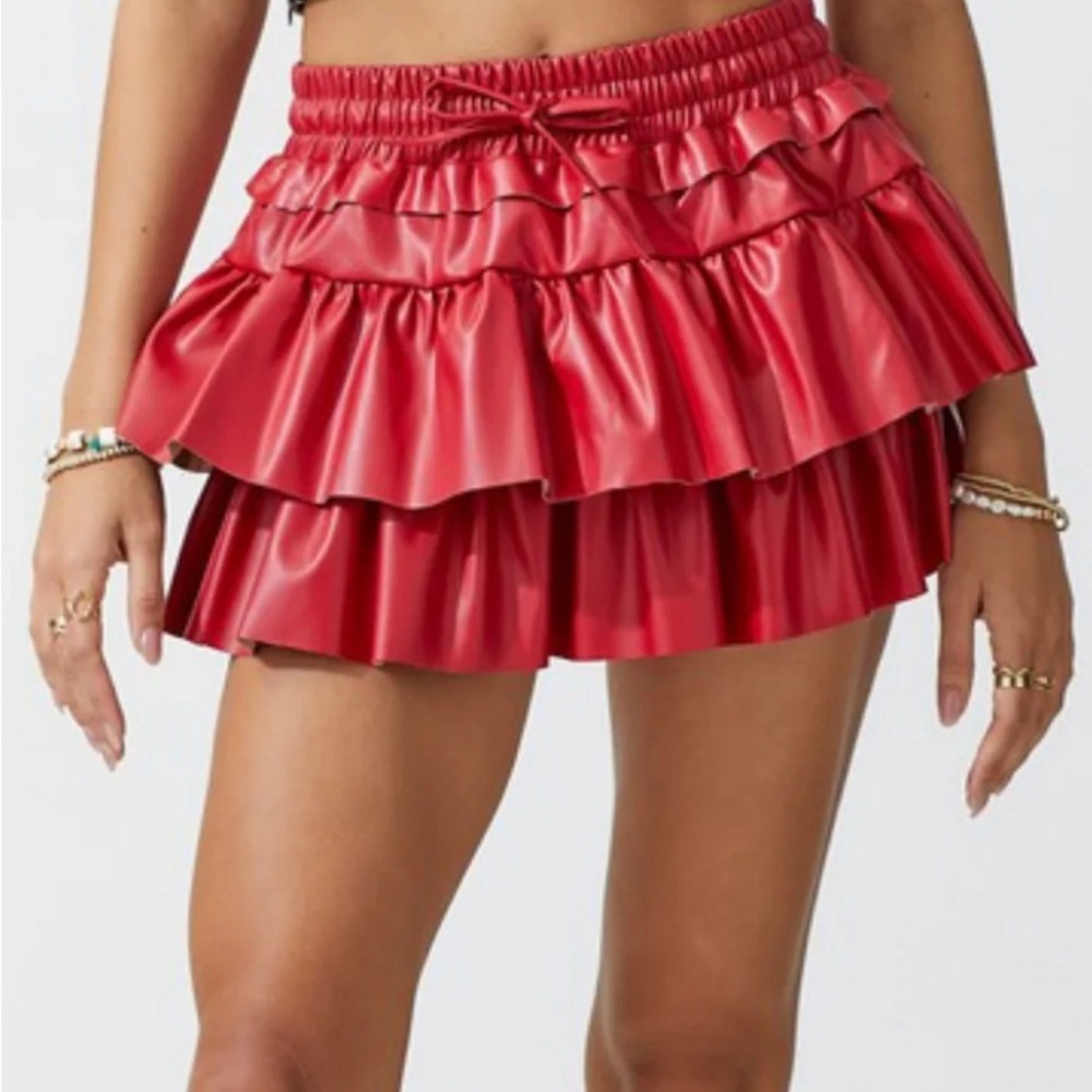 Red leather skirt